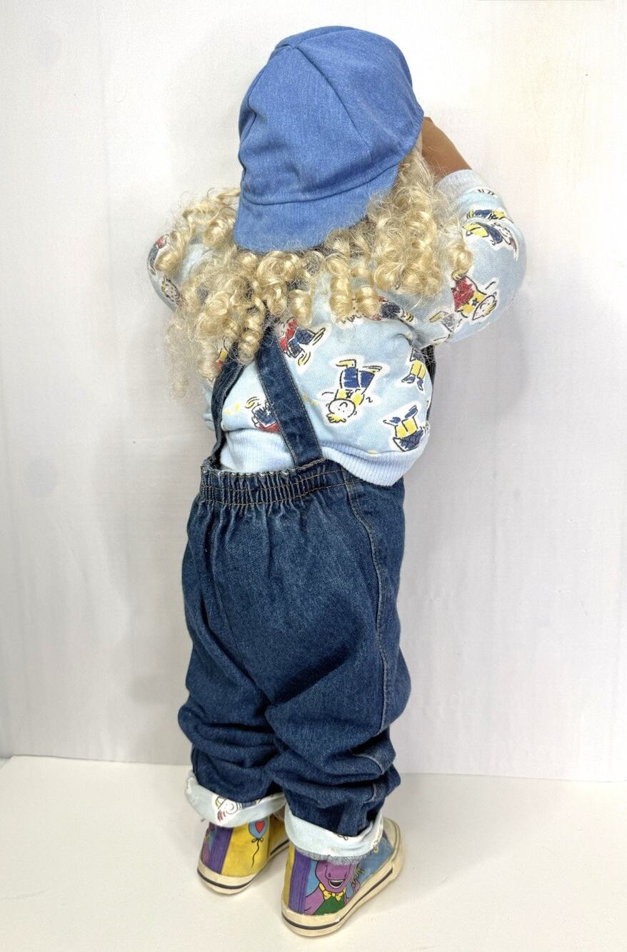 Vintage 90s Time Out Doll Hide and Seek Corner Kid Barney Sneakers Overalls Hat